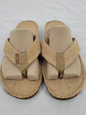 Rainbow Flip Flop Sandals Hemp Brown Wide Strap Single Layer Men's Small 7.5-8.5